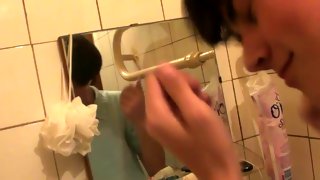 Cute dude gets banged in the toilet.