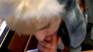 Platinum blonde boy performs deep throat