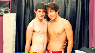 Two pals in underwear about to be very naughty
