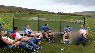 Six buddies enjoy masturbating over a cold beer