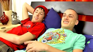 Cute gay teen dude gives his partner a good blowjob