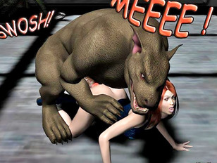 Busty girl getting fucked by a demon dog