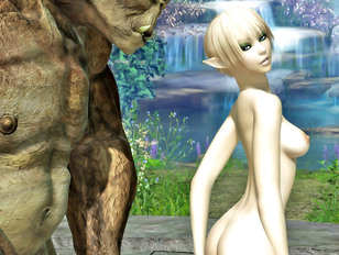 Sexy elf babe made to suck off two trolls