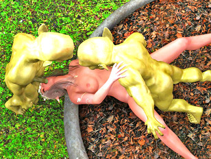 Elf babe having a hot threesome with goblins