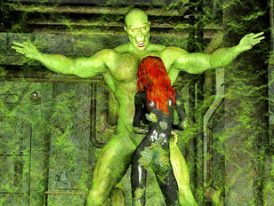 Busty redhead abducted and fucked by swamp monster