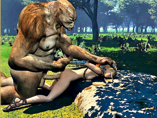 Careless girl caught and raped by a cave troll