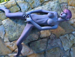 Sexy blue skinned slut was masturbating outdoors at barbarianbabes