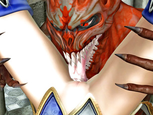Red horned demon captured and molesting warrior babe