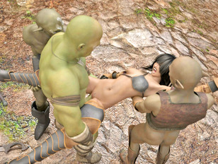 Brave girl tries to fight off horny orcs