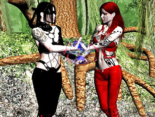 Sexy 3D lesbian elemental girls having some fun
