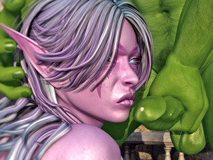 Helpless elven babe gets a mouthful of orc jizz