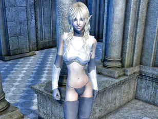 Sexy blonde elf girl taking her clothes off