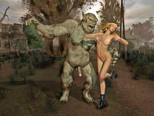 big orc and horny busty bitch going deep in the woods