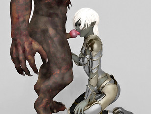 anime 3d monster porn with robotic babe on her knees