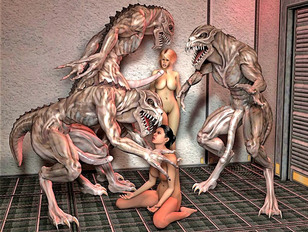 monster porn 3d with two whores and three creatures