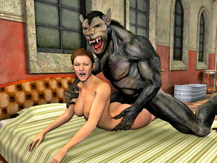 Busty 3D slut enjoys the huge thick cock of the werewolf