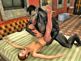 Busty 3D slut enjoys the big hard cock of the werewolf