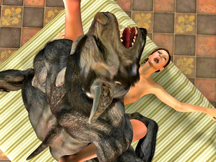Attacked naked 3D babe getting violated savagely by a horny werewolf