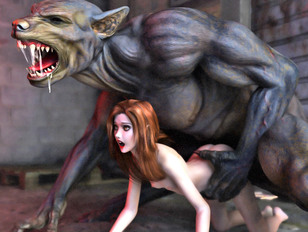 Naughty 3D babe getting nailed and sucking scary huge werewolf's schlong