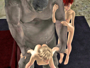 Two young 3D elf babes getting fucked by a big troll