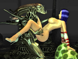 3D busty girl having sex with scary aliens from outer space