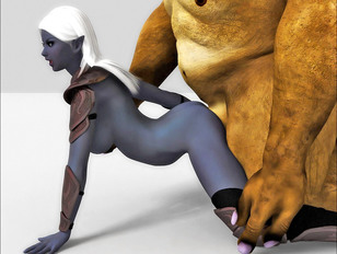 Hot grey elf with amazing body getting fucked by worm monster