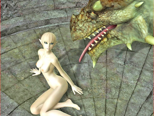 3D elf hotties getting her pussy licked by dragons huge tongue