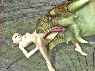 3D elf babe getting her pussy licked by dragons gigantic tongue