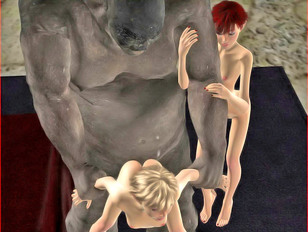 Two lovely 3D elf teens getting fucked by a big ogre