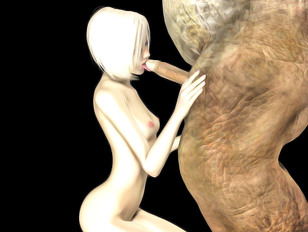 3D teen beautie giving blow job to a lustful cave troll