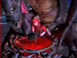 3D cutie with round boobs getting banged by a huge dragon