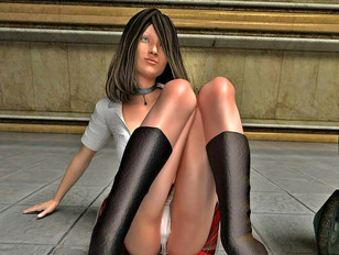 Naughty 3D school girl taking off her clothes and spreading legs