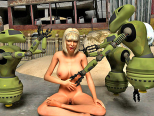 3D busty blonde woman posing nude and teasing robots - nude gallery
