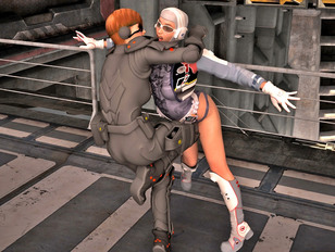Two 3D cyber combative chicks fighting and fingering each others pussies