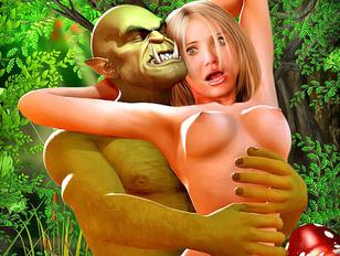 Busty babe eaten out and fucked by ogres
