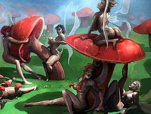 Amazonian orgy under and with mushroom like creatures
