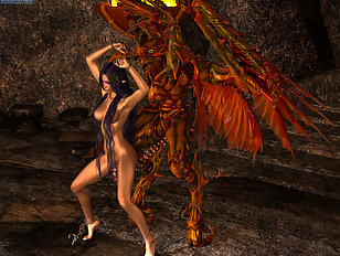 Winged demon impales a hot elf on its huge dick