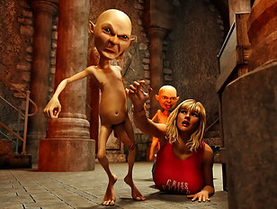 Evil little goblins are defiling gorgeous blond girl they caught