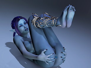 Cute blue skinned elven maiden nude and willing to serve