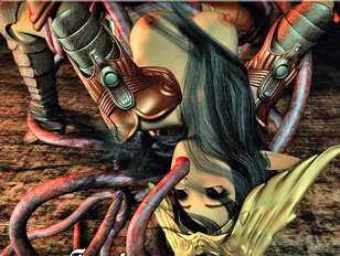 Horny alien tentacle monsters stuffing every female holes