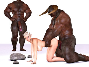 Minotaur cock stretching blonde’s holes in hot threesome