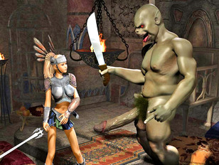Horny troll surprises and rapes a gorgeous warrior girl