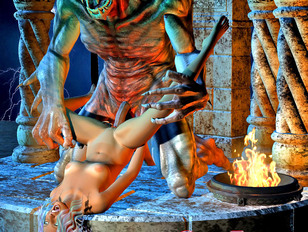 Twisting and bending - xxx babe raped by demonic statue
