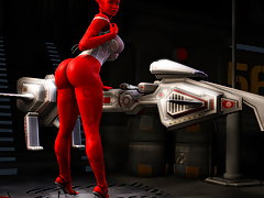 picture #4 ::: Exotic red skinned Alien gal shows her fine ass and tits