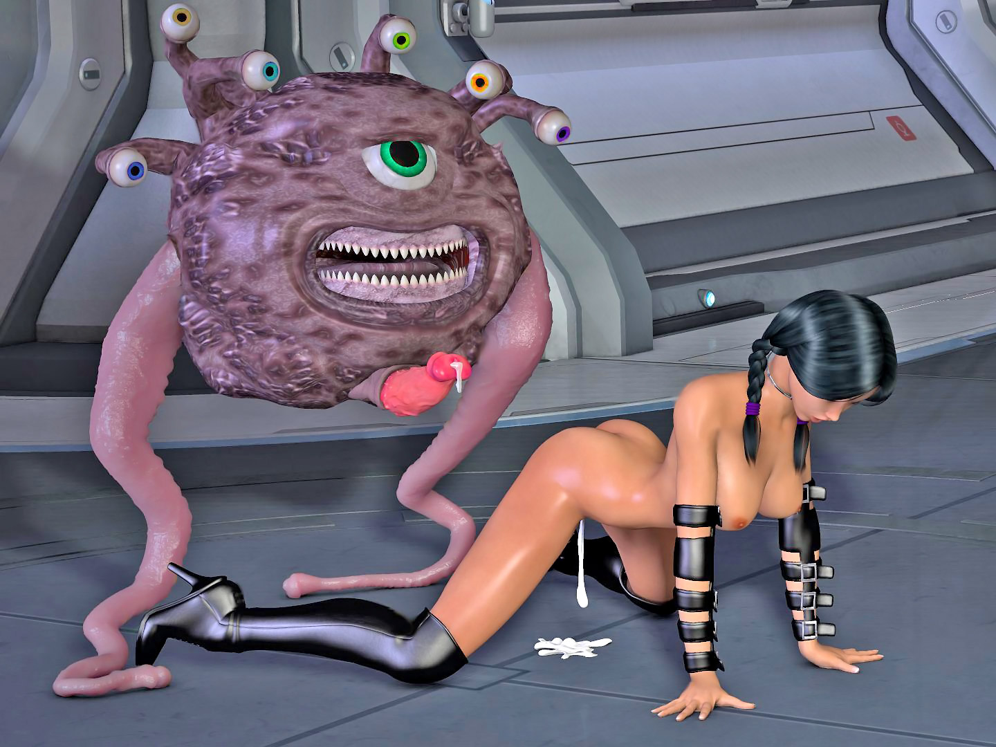 Horny alien gives a sexy babe a double creampie at 3dEvilMonsters
