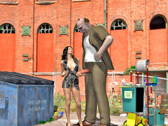 picture #2 ::: Slutty girl jerks off a giant by the dumpster