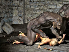 picture #2 ::: Two werewolves brutally gangbang a hot warrior girl