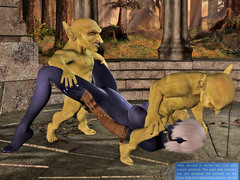 picture #2 ::: Dark elf hottie double teamed by tiny goblins