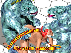 picture #3 ::: Horny lizard monsters double penetrating a cute girl