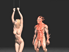picture #1 ::: Chained blonde suffers deep dicking from a monster
